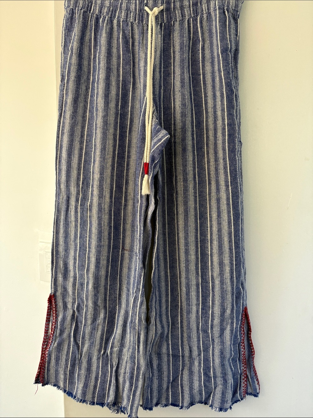 Blue Rein Striped Pull-On flare Cut Pants with Drawstring